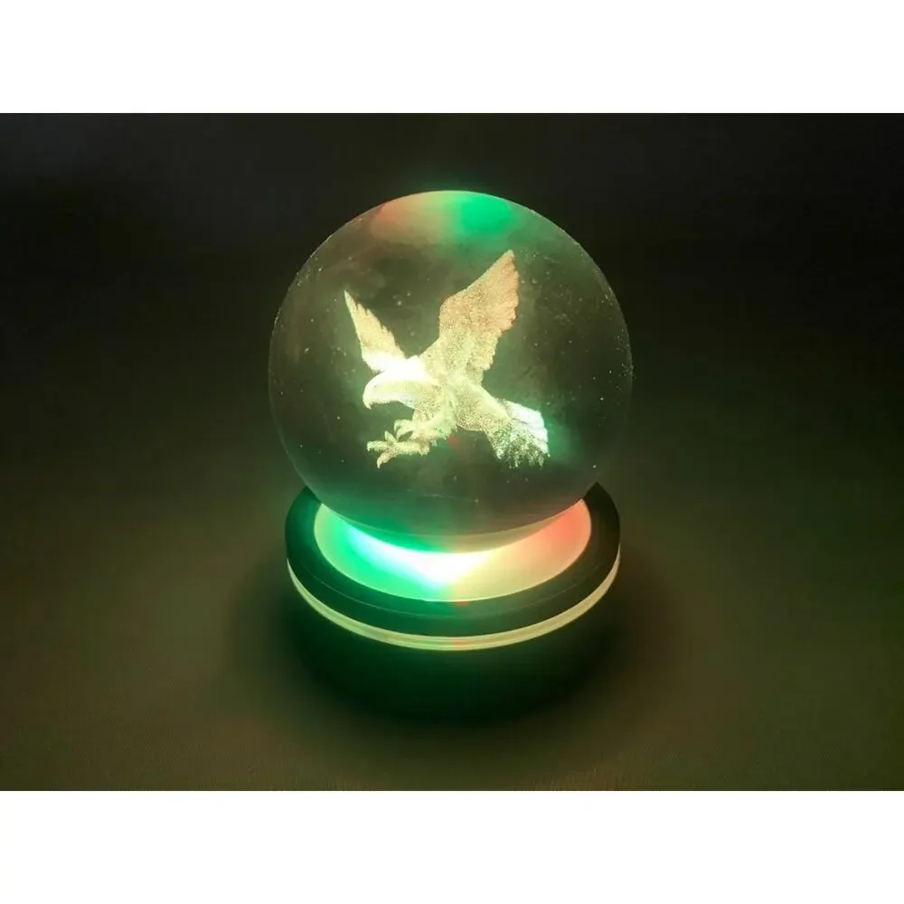 YWHL 3D American Eagle Crystal Ball 80mm with Light Base Multi-Color NEW